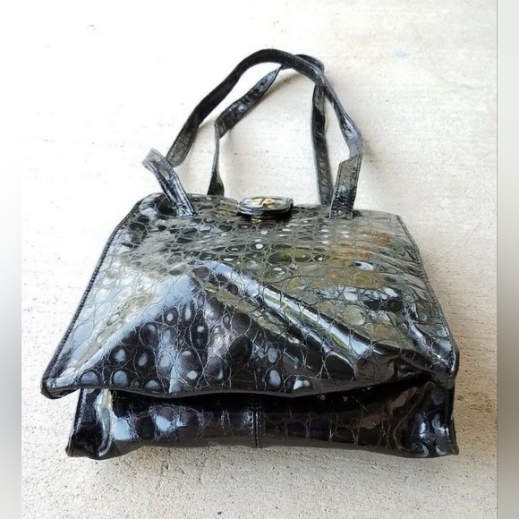 DAVID DART Black Embossed Leather Speckled Reptile Pattern Purse Handbag - Picture 5 of 8